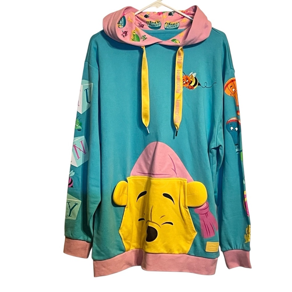 Loungefly Winnie the Pooh Blue Pink Yellow Hooded Sweatshirt